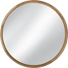 a round wooden mirror on a white background