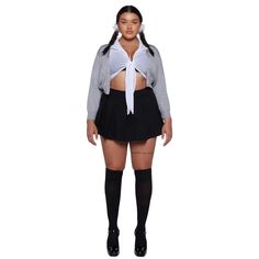 PRICES MAY VARY. Complete Popstar Look: This costume set includes everything you need to channel your inner girl popstar – from the faux fur pom pom hair ties to the thigh-high stockings. Custom Fit: The white tie front crop top and grey knit cardigan ensure a comfortable and flattering fit, while the pleated micro mini skirt adds a flirty touch. Quality Materials: Made from a blend of 94% Polyester and 6% Spandex, this set offers both comfort and durability, making it perfect for any fun occasi Popstar Outfit, Pom Pom Hair Ties, Grey Knit Cardigan, Front Crop Top, Micro Mini Skirt, Original Fashion, Thigh High Stockings, Oh Baby, Black Choker