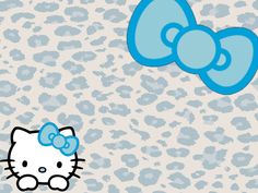 the hello kitty wallpaper is blue and has an image of a cat on it