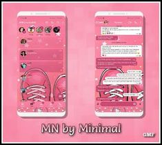 two cell phones with texting on them and the same one in pink, which reads mmn by minimal