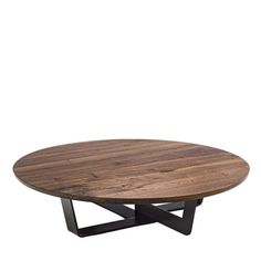 a round wooden table with black metal legs and a wood top on an isolated white background