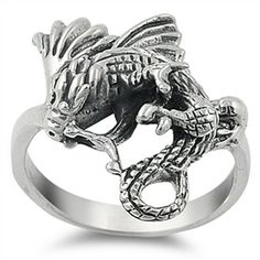 Oxidized Dragon Mystical Fantasy Animal Ring 925 Sterling Silver Band Jewelry Female Male Size 7 All our silver jewelry is crafted from .925 silver also commonly referred to as sterling silver. Sterling silver is the standard for beautiful high-quality silver jewelry and can not be replicated by lower priced silver plated jewelry. It is 92.5% pure silver, mixed with alloys to add strength and durability to stand the test of time. We promise superior service which includes fast shipping, great co Animal Ring, Dragon Ring, Dragon Jewelry, Animal Rings, Sterling Silver Rings Bands, Silver Dragon, Band Jewelry, Silver Plated Jewelry, Fantasy Jewelry