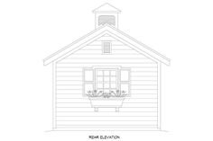 a drawing of a small house with a window and planter on the front porch