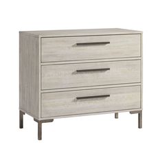 a white dresser with two drawers and one drawer on the bottom, in front of a white background