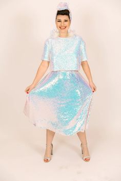 Iridescent Sequin Skirt - Fringe+Co Caftan Tunic, Iridescent Sequin, Life's Too Short, At A Party, Pride Outfit, Fringe Skirt, Got Your Back, Rainbow Birthday, Silver Sequin