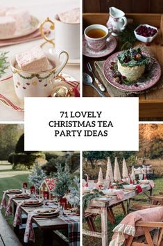 a collage of christmas tea party ideas