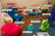 the inside of a child's playroom with lots of toys on the floor