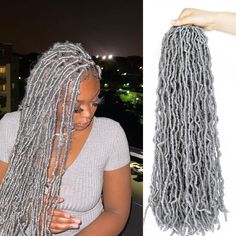 PRICES MAY VARY. 【Material】: The Grey 24 Inches Soft Locs Are Made Of Premium Synthetic Fiber, No Smelling, No itching, Great Hand Feeling. 【Style】: Pre Made Adjustable Loops, Wavy Hairstyle With Natural Messy Look. 【Features】: Super Light Weight, Super Soft, Fluffy And Bouncy. Very Easy To Install, Beginner Friendly. 【Package】: 7 Packs In Total, One Parcel Will Come With 7 Packs For Enough Full Head Installation. Also A Crochet Hook And Few Pieces Of Dreadlock Rings Are Inside Too. 【Services】: Silver Faux Locs Black Women, Gray Faux Locs, Gray Crochet Hairstyles For Black Women, Grey Hair Locs, Grey Hair Braids, Braiding Hair Colors, Braids With Shaved Sides, Grey Hair Inspiration, Braids For Black Women