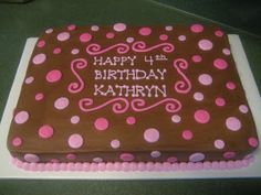 a chocolate birthday cake with pink polka dots