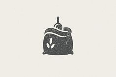 a black and white drawing of a bag with a plant growing out of the top