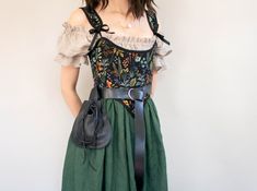 Ren Faire Costume, Larp Costume, Floral Corset, Drawstring Pouch, Larp, Corset Top, Cosplay Costumes