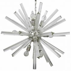 a chandelier with clear glass tubes hanging from it's center and four lights on each side