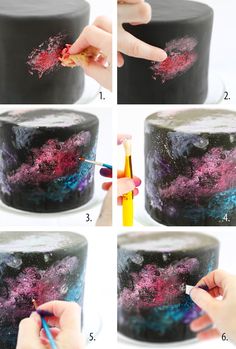 how to make a galaxy cake with fondant and crayon pencils - step by step instructions