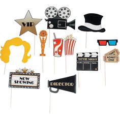 an assortment of movie props on sticks