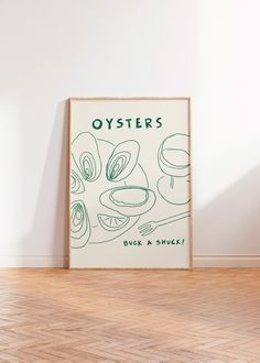 there is a poster on the wall with oysters