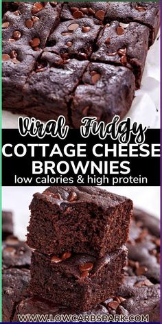 These Cottage Cheese Protein Brownies are rich and fudgy, with 7g of protein. Flourless, sugar-free, and under 100 calories, they're perfect for a healthy snack. Cottage Cheese Brownies Healthy, High Protein Low Calorie Dessert, Slow Carb Snacks, High Protein Treats, Cottage Cheese Brownies, Protein Desserts Low Carb, Cottage Cheese Dessert Healthy, Bariatric Dessert Recipes, Healthy Desserts Under 100 Calories