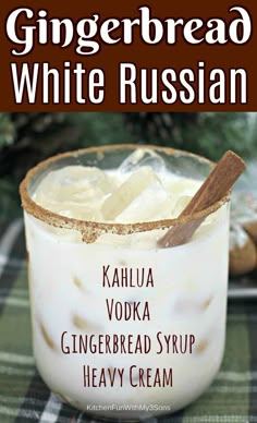 gingerbread white russian drink in a glass with cinnamon stick