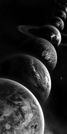 the planets are lined up in black and white, as if they were from outer space