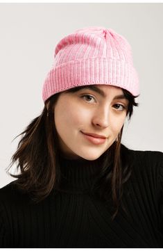 Luxe ribbed knitting textures this cozy beanie set in a slouchy silhouette. 100% acrylic Hand wash Imported Trendy Ribbed Cap, Soft Knit Bonnet Cap, Trendy Fitted Knit Beanie, Casual Ribbed Beanie One Size, Casual One Size Ribbed Beanie, Everyday Solid Ribbed Hat, Trendy Slouchy Soft Knit Beanie, Trendy Ribbed Beanie For Cold Weather, Pink Soft Knit Beanie