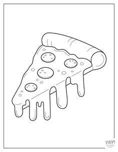 Melty pizza with pepperoni. Cute And Simple Coloring Pages, Simple Colouring Pages For Kids, Coloring Pages For Adults Simple, Pizza Slice Drawing, Simple Colouring Pages, Pizza For Kids