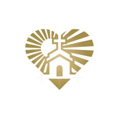 a heart shaped church logo with the sun shining in it's center and a cross on top