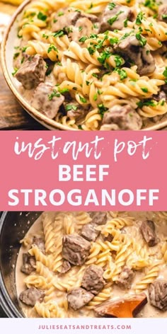 instant pot beef stroganoni with text overlay