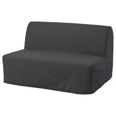 a gray couch sitting on top of a white floor