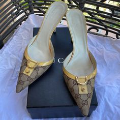 Gucci Sand Tess Leather Pumps In Excellent Condition Almost Like New Some Minor Flaws As Shown In Picture 100% Authentic Price It’s Firm Elegant Brown Gucci Heels, Gucci Luxury Closed-toe Heels, Gucci Heels With Gold-tone Hardware For Formal Occasions, Gucci Luxury 4-inch Heels, Luxury Gucci Heels With Gold-tone Hardware, Gucci Shoes, Leather Pumps, Shoes Women Heels, Like New