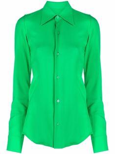 Green cotton-blend plain long-sleeve shirt from AMI Paris featuring straight-point collar, front button fastening, long sleeves, buttoned cuffs and curved hem. Ami Paris, Green Shirt, Green Cotton, Stylish Outfits, Sleeve Shirt, Fashion Branding, Long Sleeve Shirts, Cotton Blend, Long Sleeves