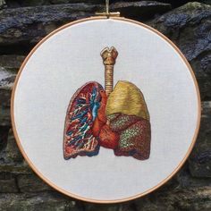 a cross stitch pattern with an image of the human lungs on it's side