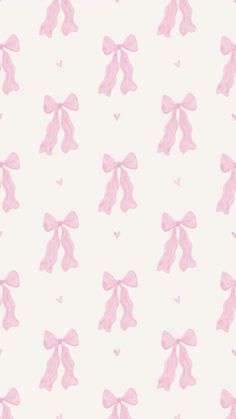 pink bows and hearts are on a white wallpaper with pastel pink colors in the background