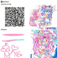 the qr code for an anime character with pink hair and blue eyes is shown