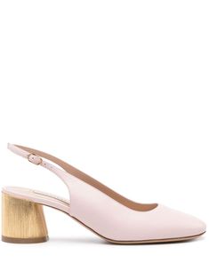 light pink calf leather gold-tone ribbed metallic heel round toe buckle-fastening slingback strap leather lining branded footbed 50mm block heel This piece comes complete with a protective dust bag. Line Branding, Metallic Heels, Pink Pumps, White Pumps, Gold Shoes, Pink Shoes, Slingback Pump, Black Pumps, Leather Pumps