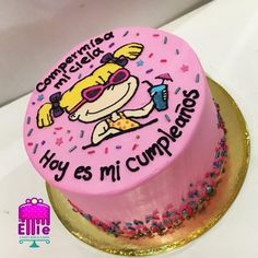 Pink Cake Decorating Ideas, Rugrats Cake, Pink Birthday Cake Ideas, Barbie Themed Cake, Angelica Rugrats, Candy Bar Cake, Pink Birthday Cake, Pink Birthday Cakes