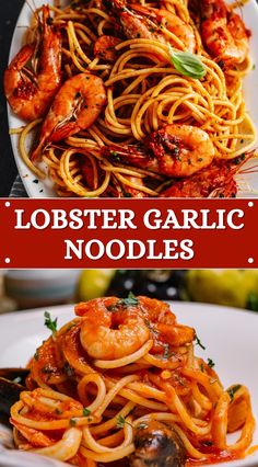 lobster and shrimp pasta with tomato sauce on the side