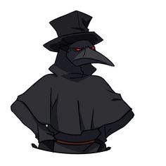 a black bird wearing a top hat with red eyes