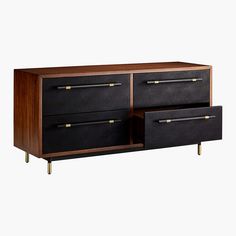 the sideboard with two drawers is black and gold