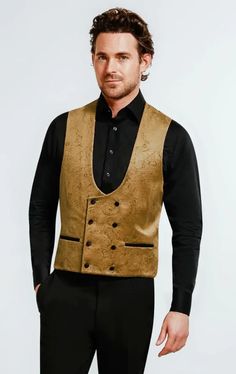 Whether you're attending a black-tie affair or aiming to turn heads at a work event, our gold paisley velvet waistcoat is your go-to choice. Pair it with a crisp white shirt for a formal look or experiment with bold colours for a more eclectic ensemble. Versatility meets sophistication in this wardrobe essential. Velvet Waistcoat, Wing Collar Shirt, Black Tie Tuxedo, Tweed Wedding, Boys Waistcoat, Tweed Overcoat, Double Breasted Tuxedo, Harris Tweed Jacket, Wedding Waistcoats