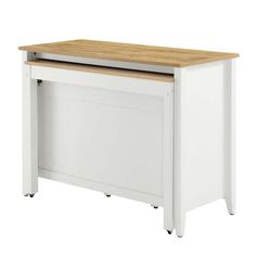 a white desk with a wooden top