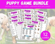 puppy game bundle with puppies on the back and two puppies sitting in a bucket