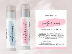 two lip bales next to each other on a pink and white background with the label for organic lip bale