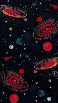 an image of planets in the sky with stars and circles on it's surface