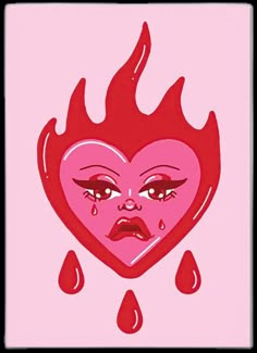 Crying Heart, Heart Art Print, Traditional Tattoo Flash, Tattoo Flash, Heart Art, Traditional Tattoo, Pink Red, Flash, Art Print