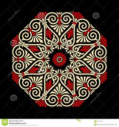 an ornate design on black background with red and yellow accents stock photo - image 3497