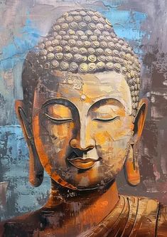 a painting of a buddha statue with eyes closed