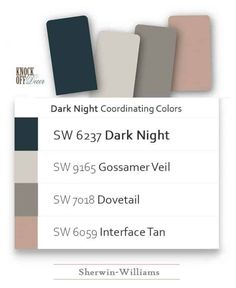 some different shades of gray and white with the words dark night coordinating colors on them