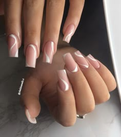 White Abstract Nails Square, Out Line French Tip Nails, Grad Nails, Nails 23, Nail Vibes, Acrylic Nails Nude, Brown Acrylic Nails, 2023 Nail, Simple Acrylic Nails