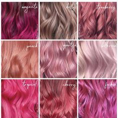 Shades Of Pink Hair Chart, Shades Of Pink Hair Color, Mauve Pink Hair, Warm Pink Hair, Raspberry Pink Hair, Two Tone Pink Hair, Cool Pink Hair, Pink Hair Inspiration, Pink Hair Styles