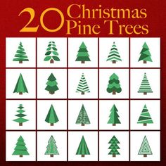 christmas pine trees are arranged in rows on a red background with the words 20 christmas pine trees