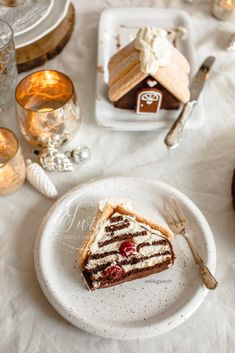 a slice of cake sitting on top of a white plate